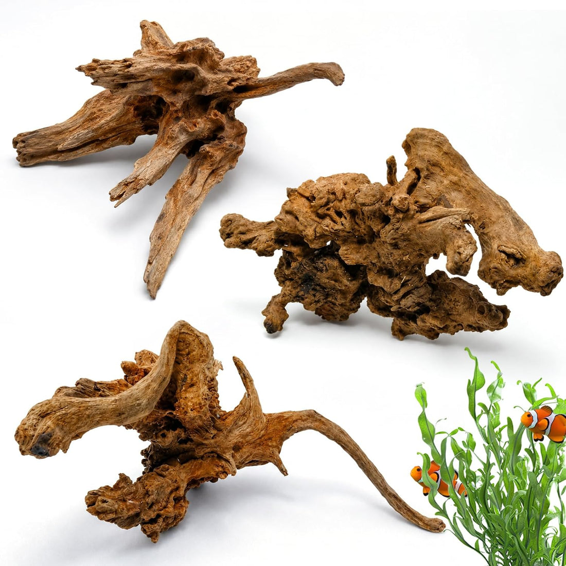 3PCS 8" Natural Driftwood Each Unique for Aquarium & Reptile Tank