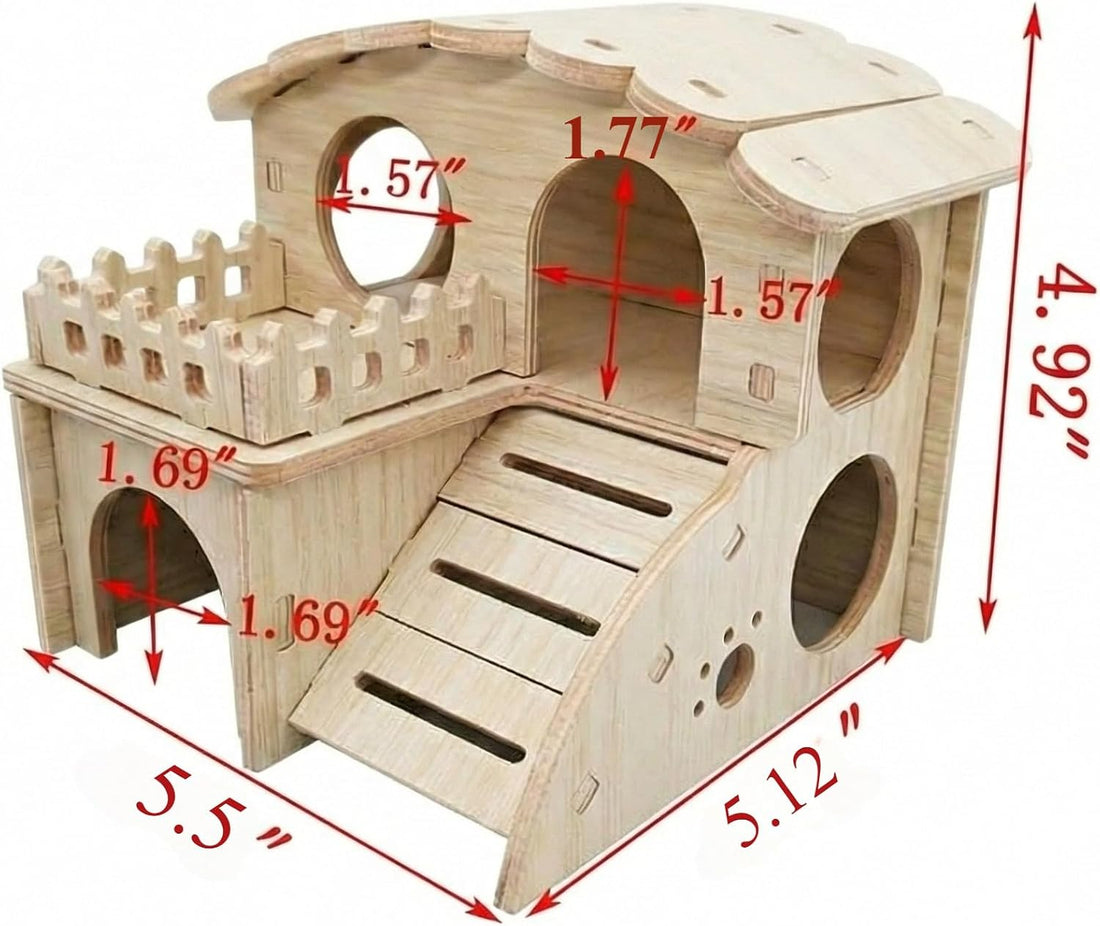 Multi-Chamber Wooden Hamster Hideout, House and Cage Accessory