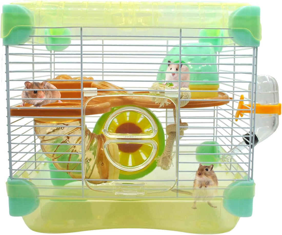 2 Layers Hamster Cage with Tubes Mouse Cage with Accessories Water
