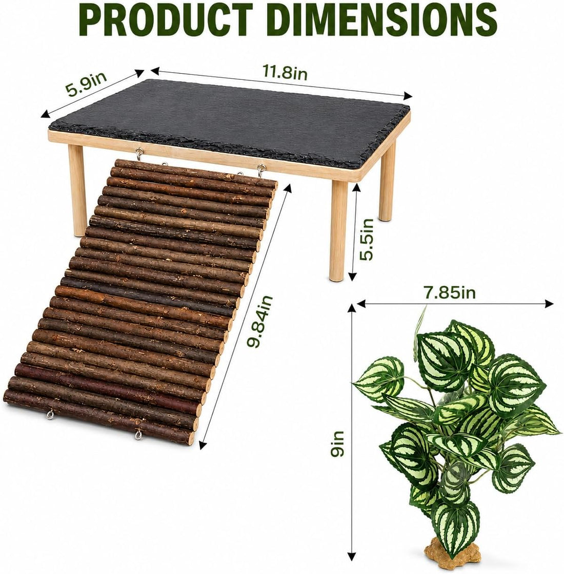 Bearded Dragon Basking Platform with Genuine Natural Slate Rock