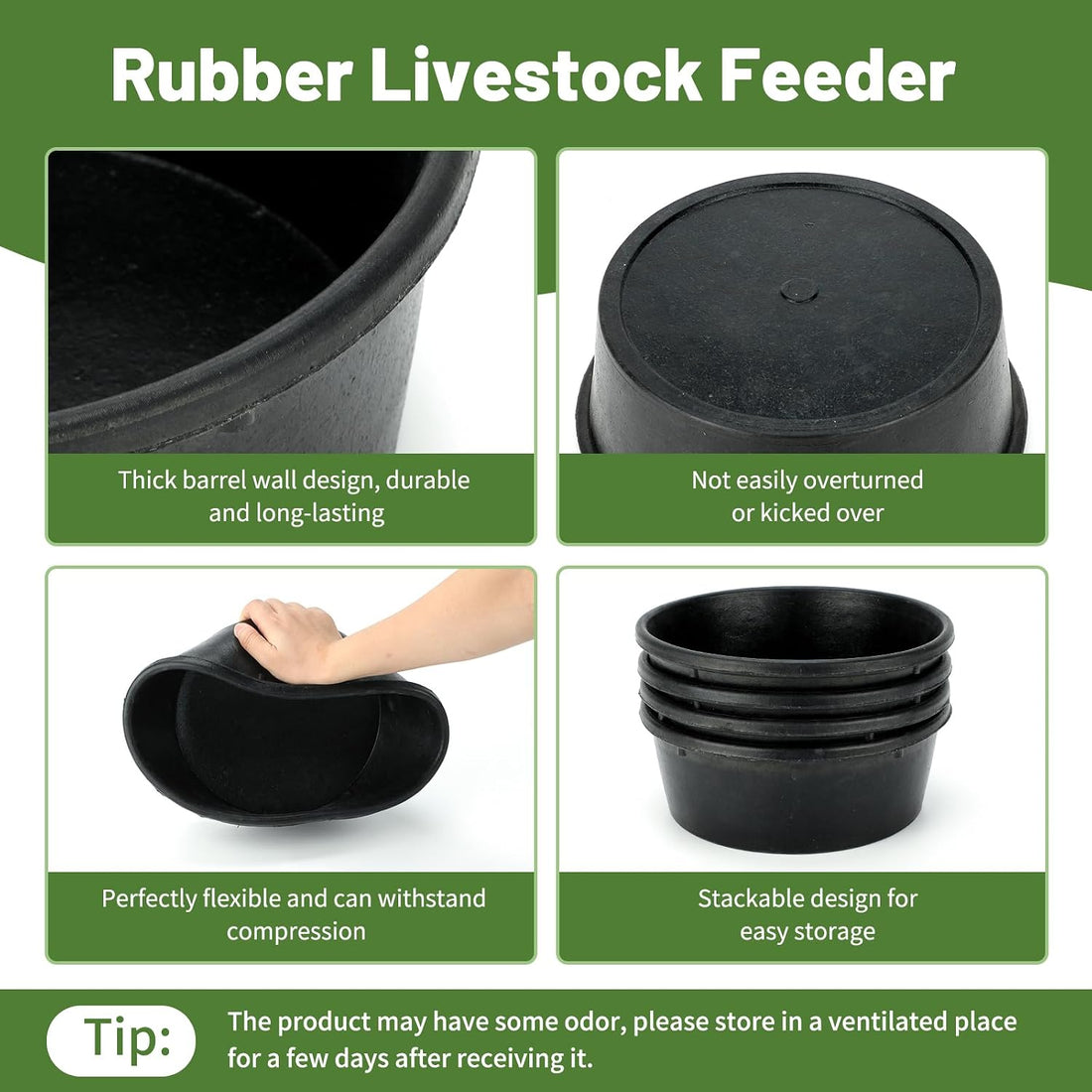 2Pcs Rubber Feed Pan, 1 Gallon Horse Feed Bucket