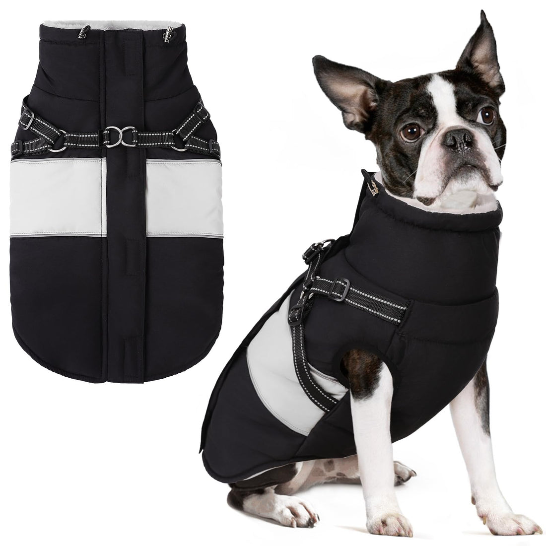 SUNFURA Small Dog Coat with Harness Built in