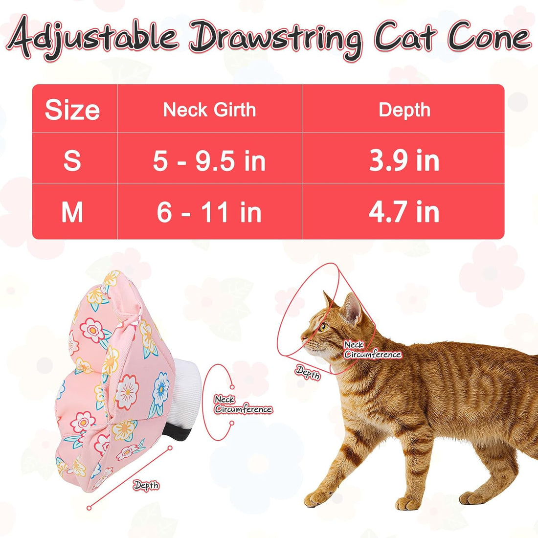 EXPAWLORER Cat Cone Collar Soft,Adjustable Waterproof Flower Style
