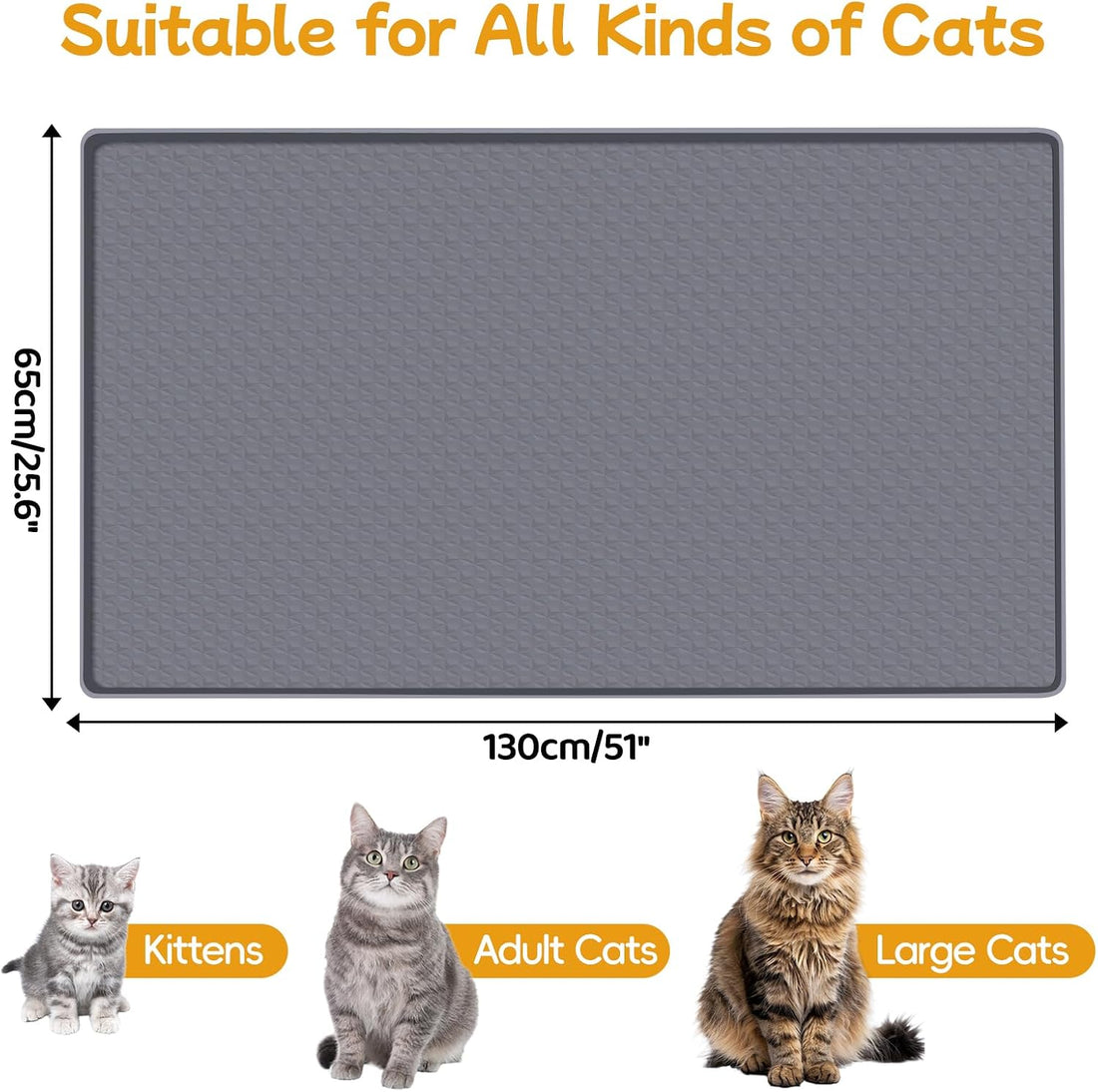 Cat Food Mat 51" x 26" Large Silicone Mat with Raised Edge Gray