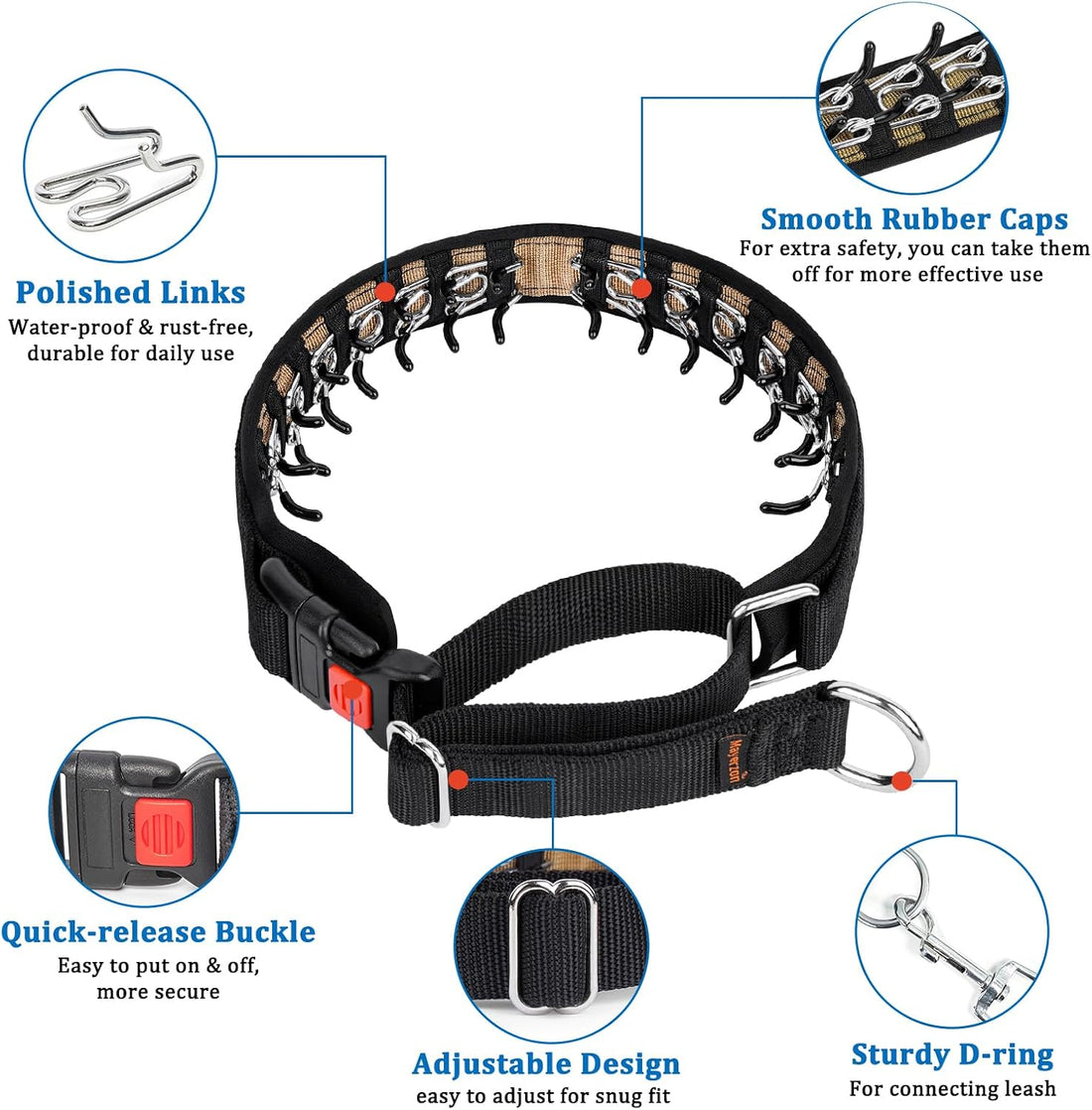 Mayerzon Martingale Dog Collar No Pull, Black, M