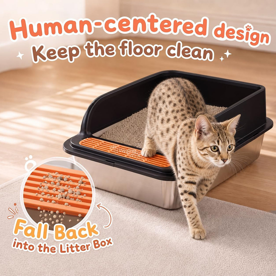 Jotesnew Small Stainless Steel Cat Litter Box with Scoop