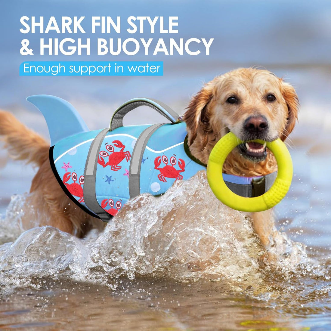 AOFITEE Dog Life Jacket High Buoyancy Shark Dog Life Vest for Swimming