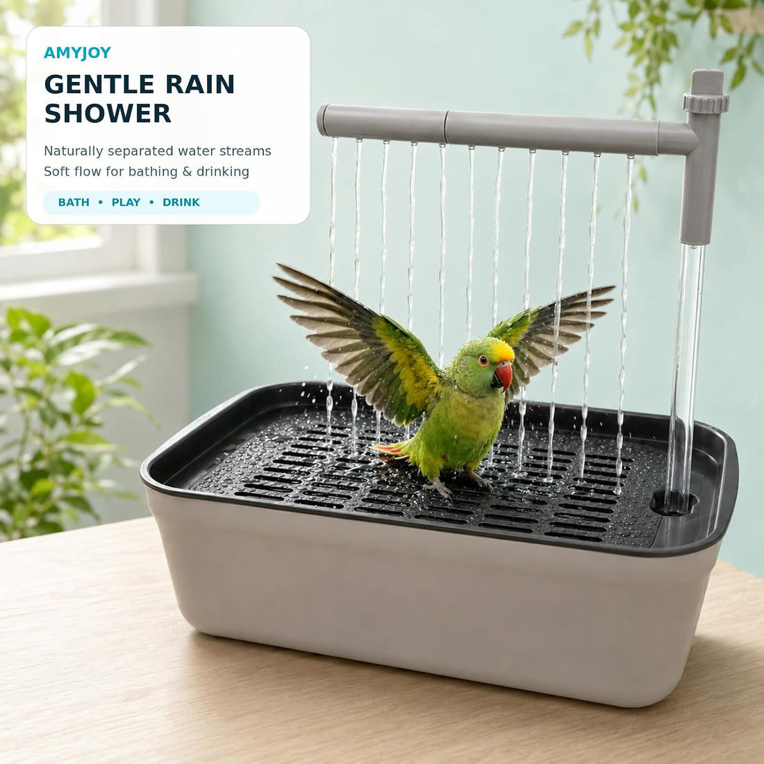 AMYJOY Automatic Bird Bath for Cage, USB Parakeet Shower Fountain