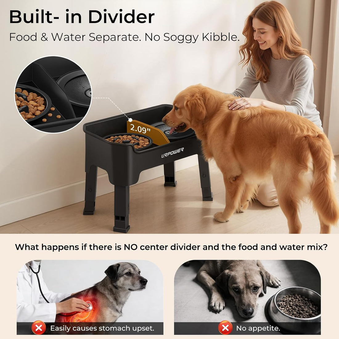 URPOWER Mess Proof Elevated Dog Bowls 4 Height Adjustable Raised