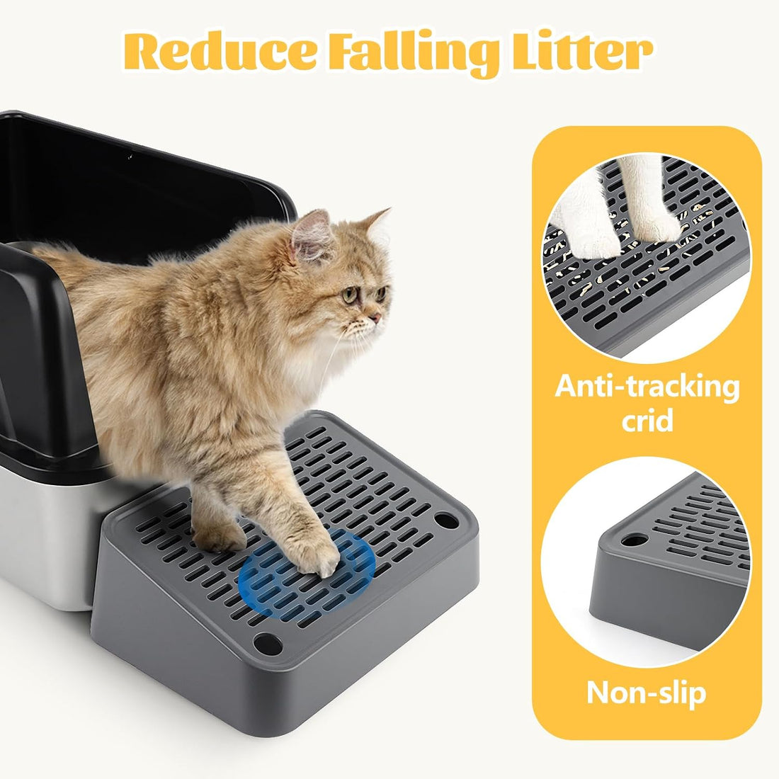 Litter Box Step, Cat Ramp Step Catcher with Filter Function, Grey