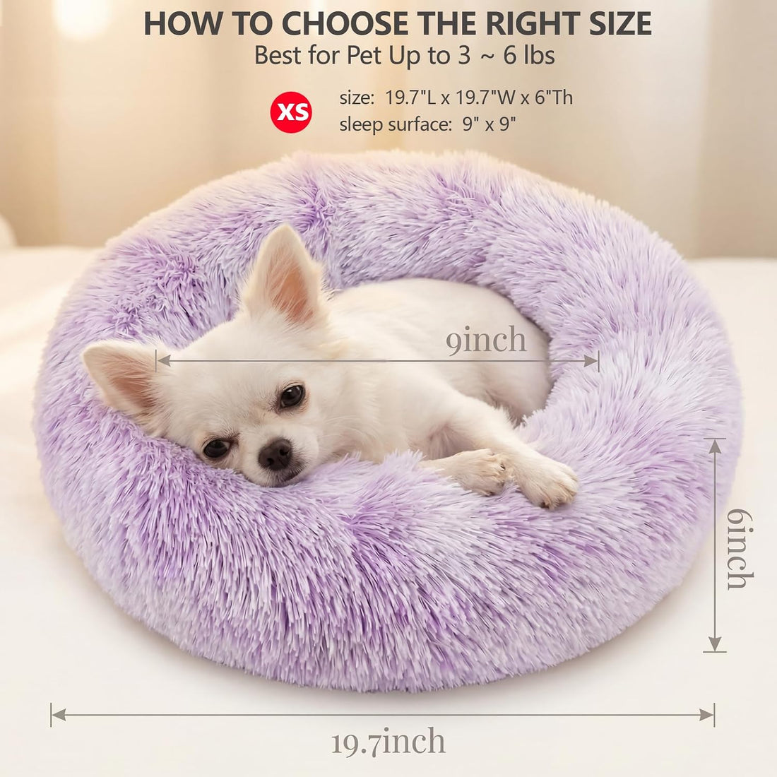 nononfish Cozy Calming Dog Bed,Soft Plush Donut Pet Bed