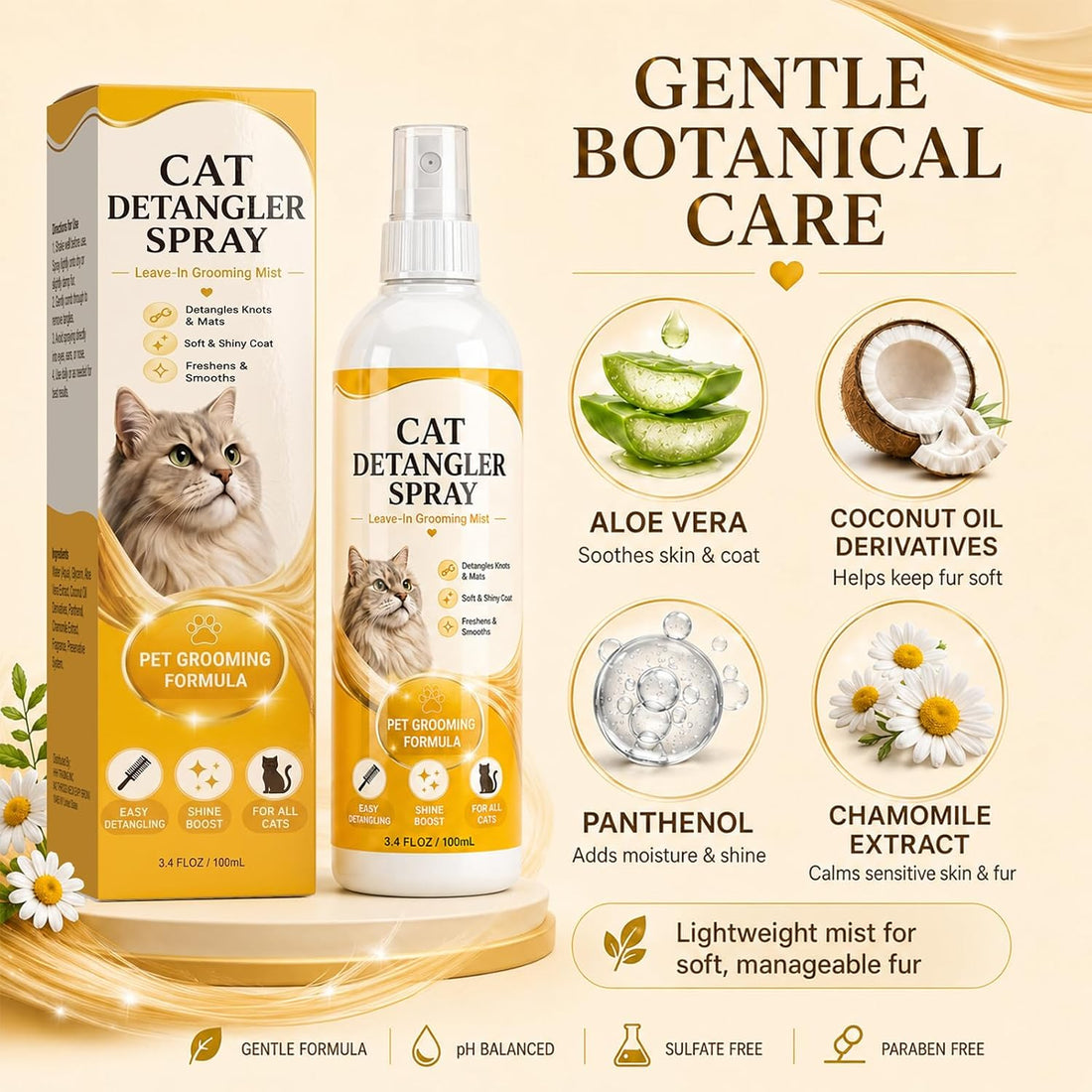 Detangling Spray for Cats, Conditioning Mist for Matted Fur