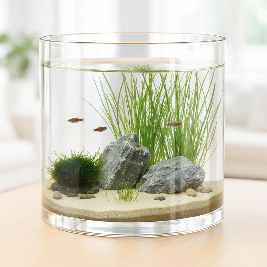 Maxdot 3.2 Gallon Cylindrical Glass Fish Tank, 360° Aquarium for Betta