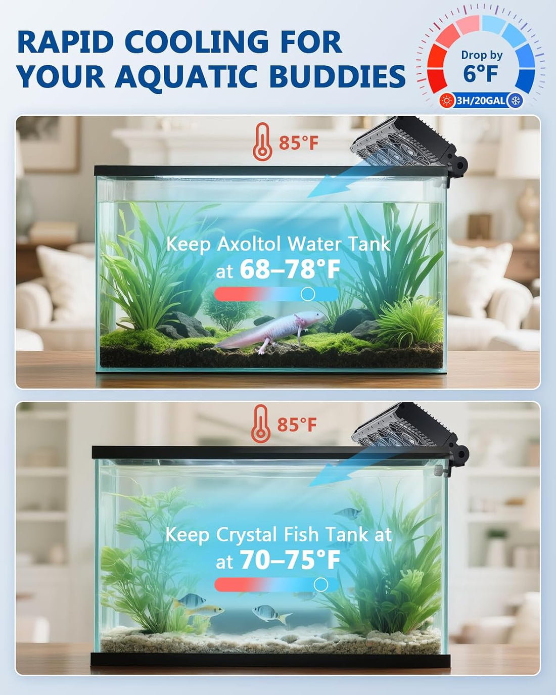 BAOSHISHAN 4-Head Aquarium Fan with Adjustable 5 Speeds & 5 Timer