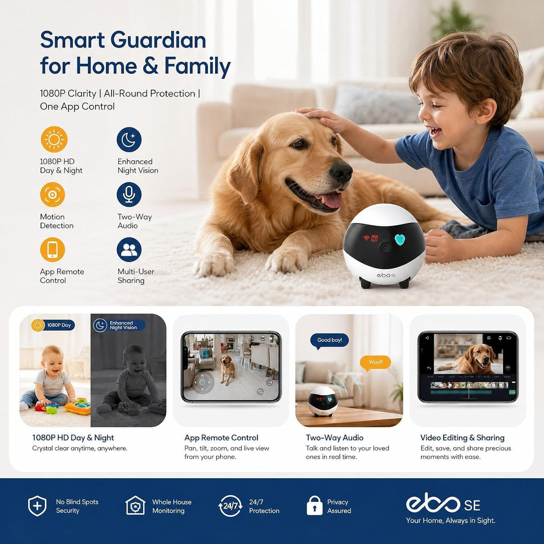 Enabot EBO SE Rolling Robot Camera with 2-Way Talk,Pet Indoor Home