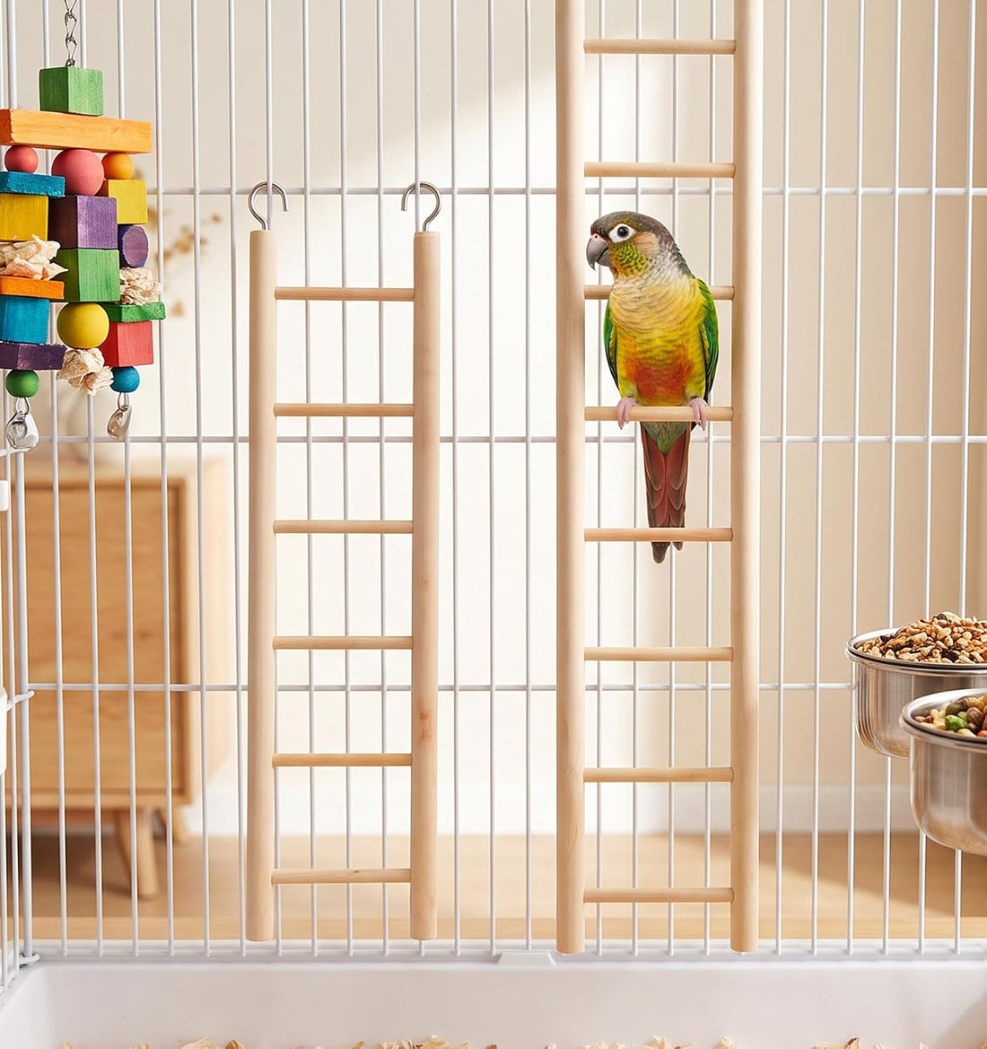 2 Pack Bird Ladder, Wooden Bird Ladder for Cage for Parakeets Parrots