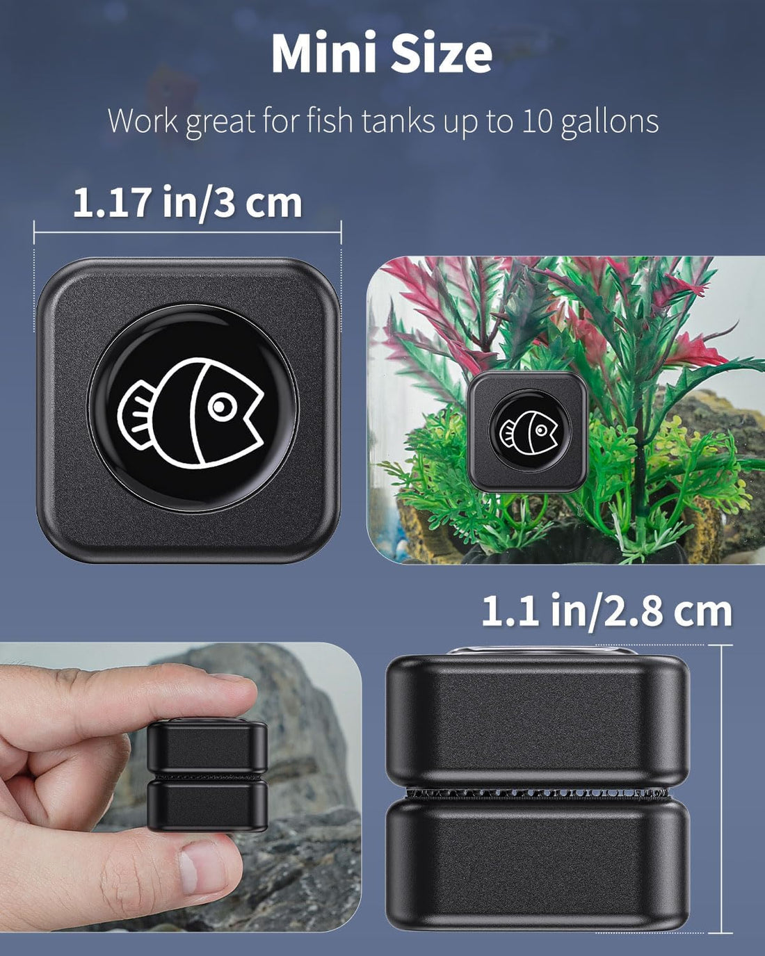 Pawfly Aquarium Magnetic Brush Fish Tank Glass Cleaner 1 Inch Mini