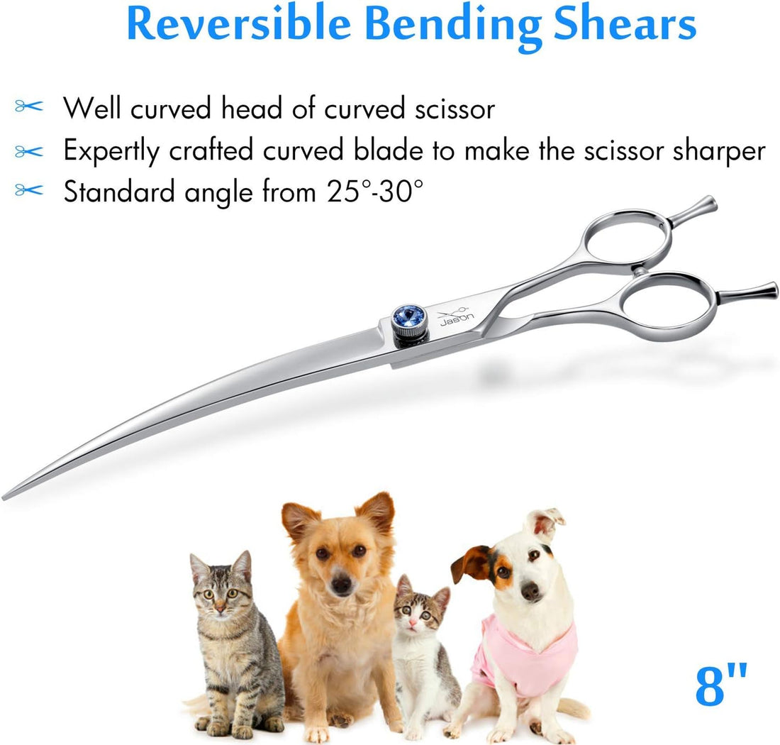 JASON 8" Curved Dog Grooming Scissors Ergonomic Pets Cats Trimming