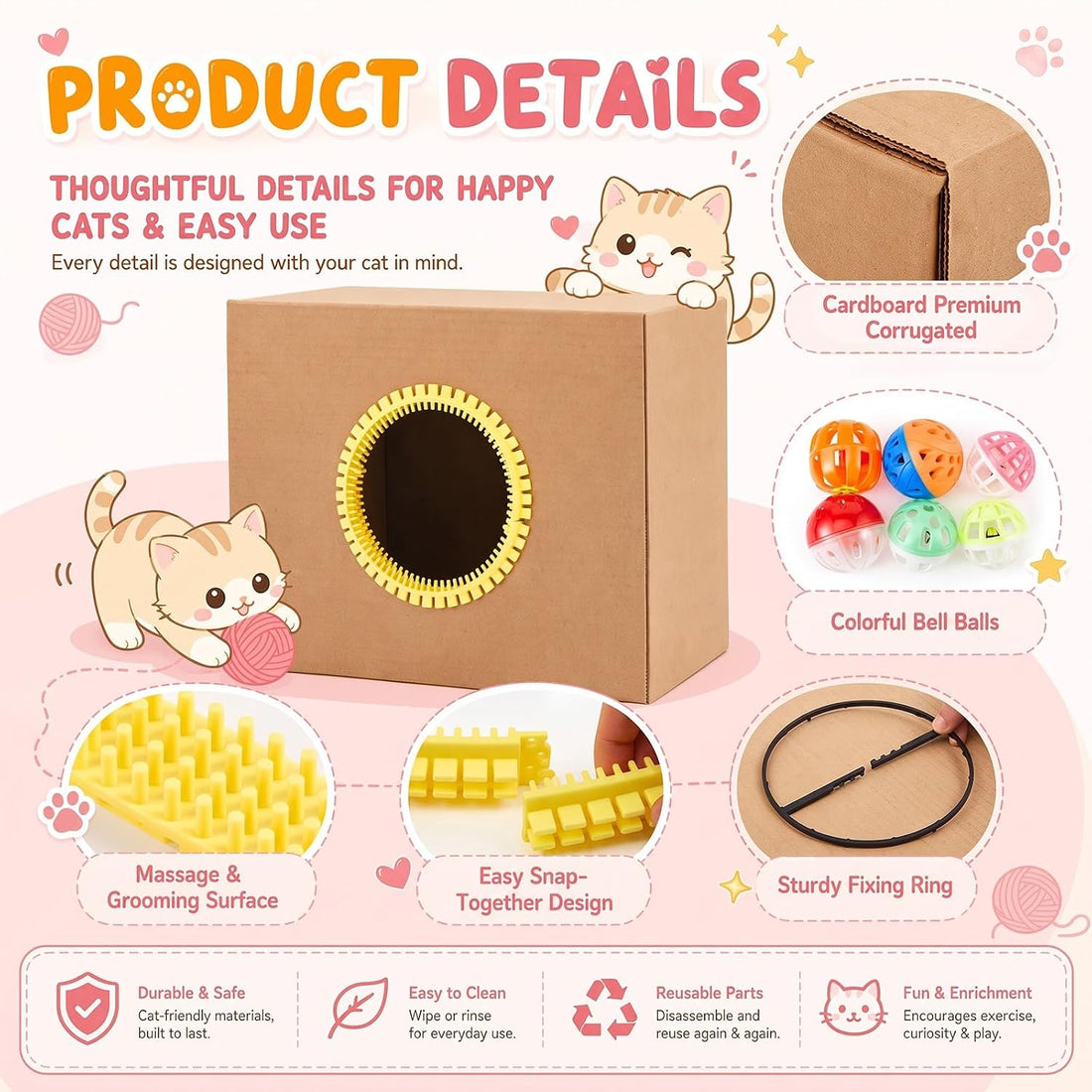 3 Pcs Cat Self Groomer Arch for Cardboard Boxes House