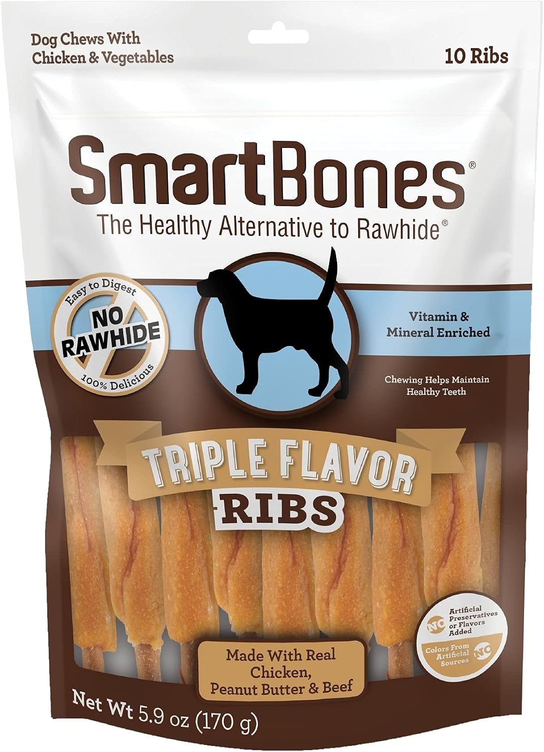 SmartBones Triple Flavor Ribs Rawhide-Free Dog Treats, 10 Count