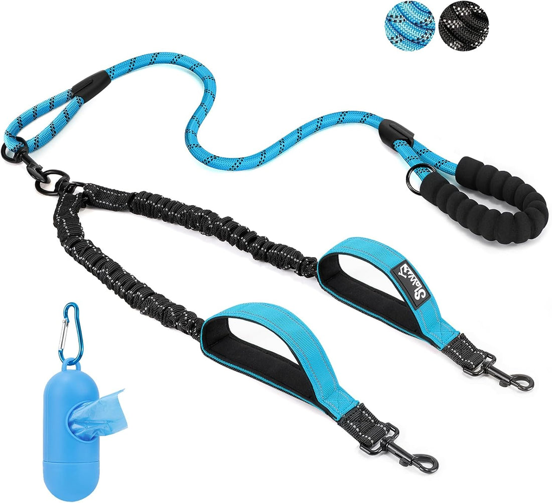 SlowTon Double Leash for Two Dogs, No Tangle & with Two Handles, Red L