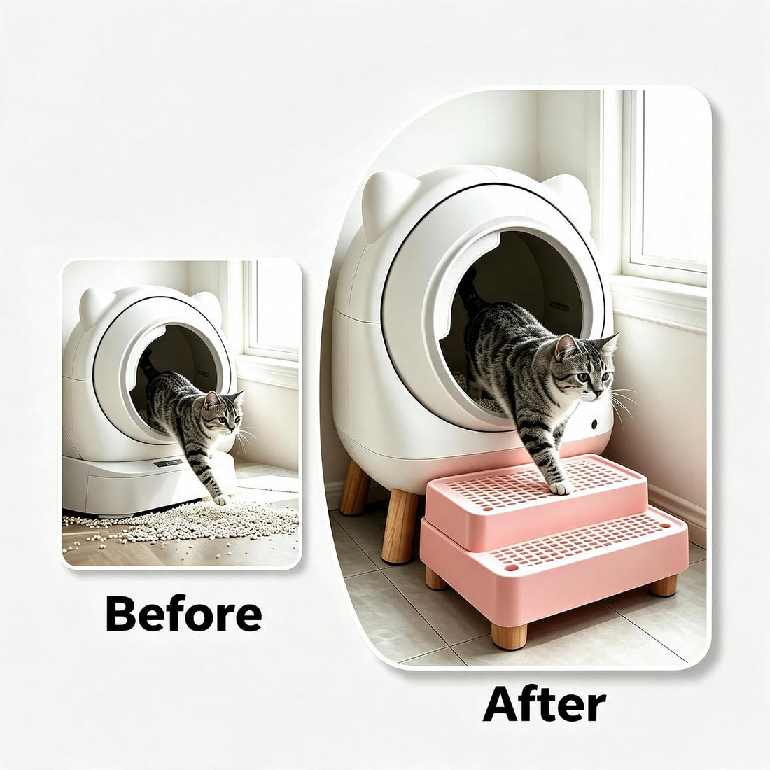 Litter Box Step Ramp Catcher with Wooden Base