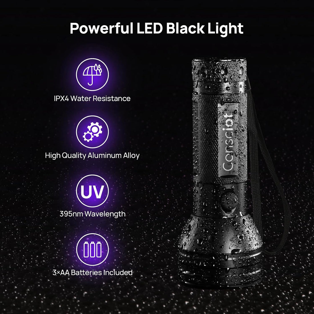 UV Flashlight Black Light, Consciot 51 LED 395nm Ultraviolet