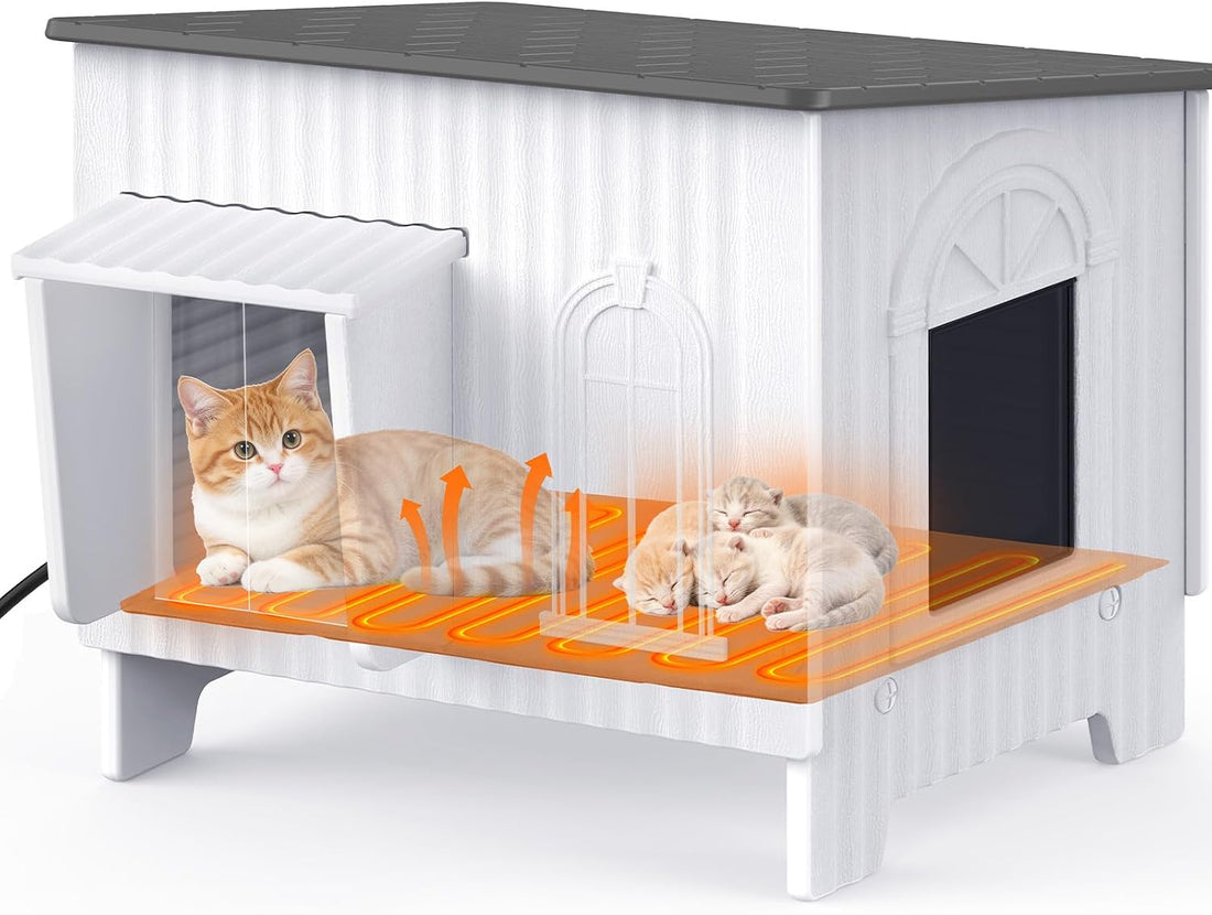 21.6"×17.1"×23.6" Heated Cat House for Outside, Waterproof Cat Shelter
