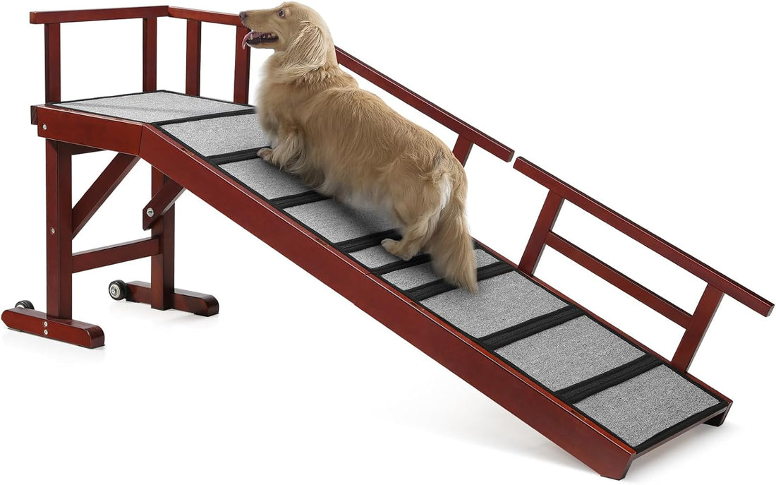 Dog Ramp for Bed or Couch, Wooden Pet Ramp with 20° Gentle Slope