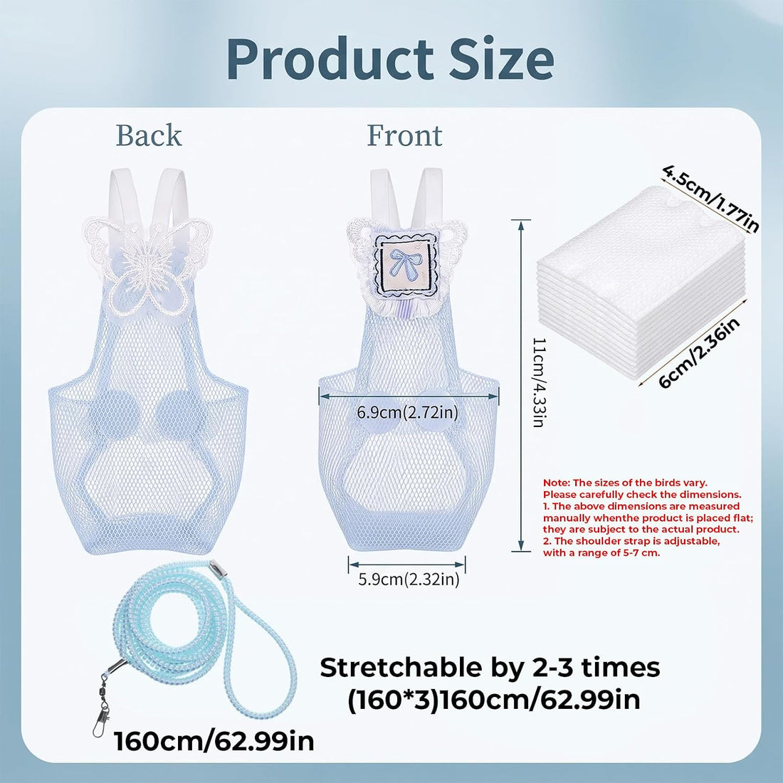 Bird Diaper with Leash &10Pcs Diapers Replacement, Breathable Mash