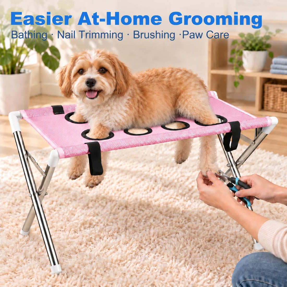 LUMIXA Dog Grooming Hammock Stand, Foldable Pet Bath Hammock