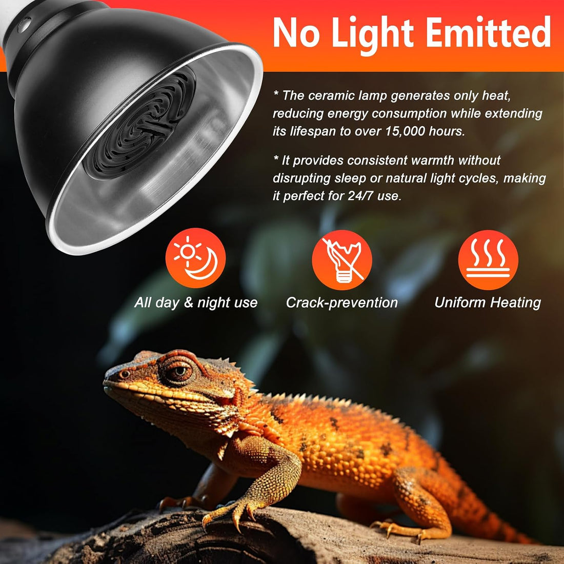 60W Ceramic Heat Emitters, Pack of 2 Reptile Heat Lamp Bulbs