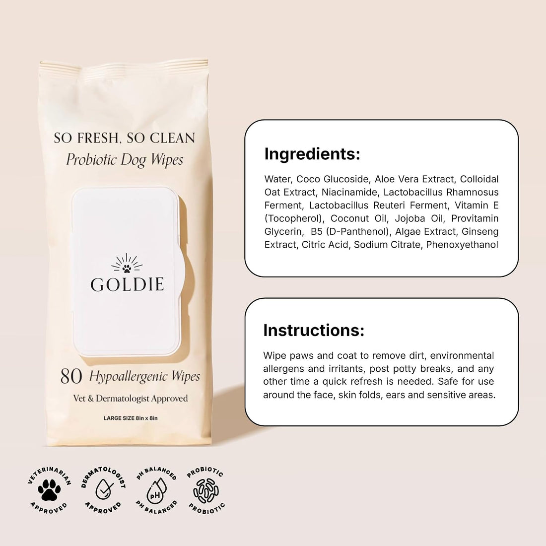 Goldie Dog Essentials Probiotic Dog Wipes Hypoallergenic Sensitive