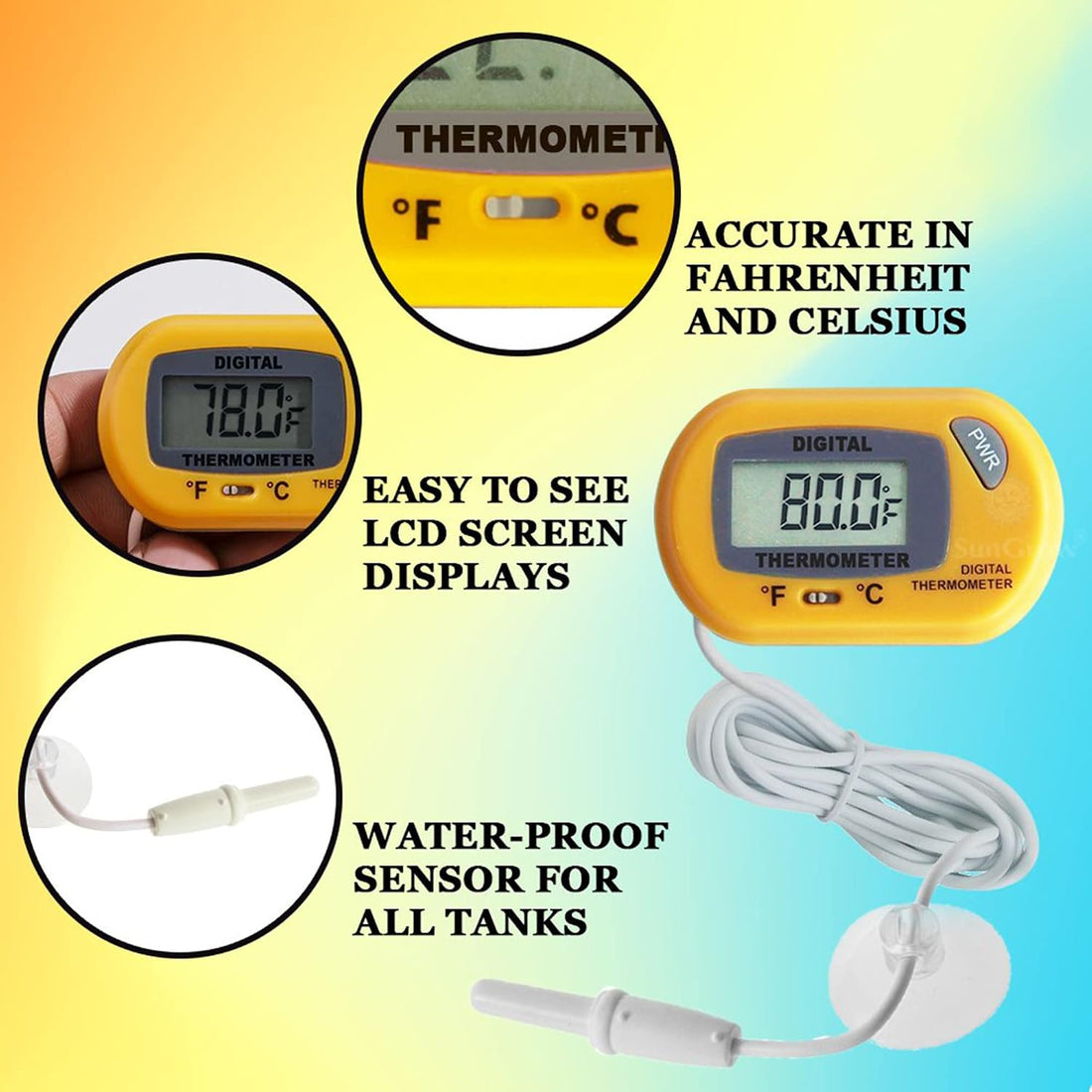 SunGrow Digital Betta Thermometer for Tropical Aquarium Fish
