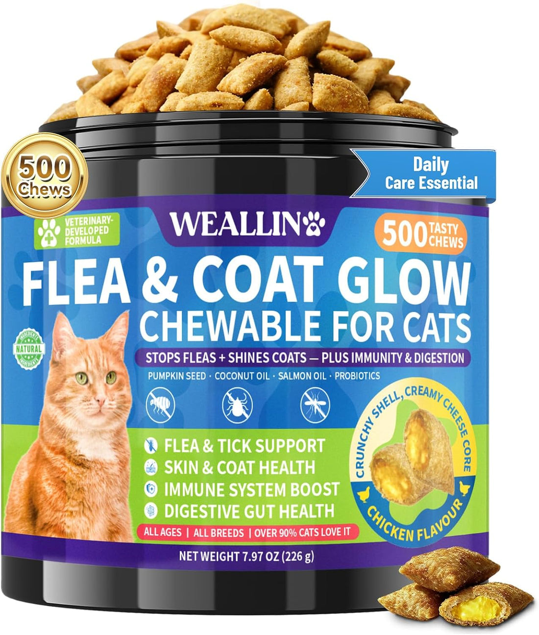 Flea and Tick Prevention for Cats - 500 Crunchy & Creamy Chews