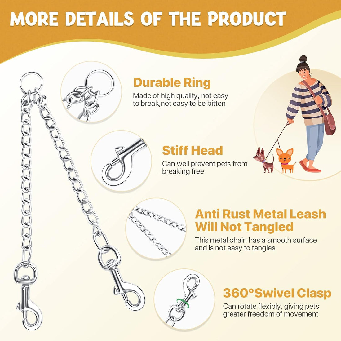 PETTOM Heavy Duty 2 Way Dog Lead Metal Chain Double Pet Clip Leash