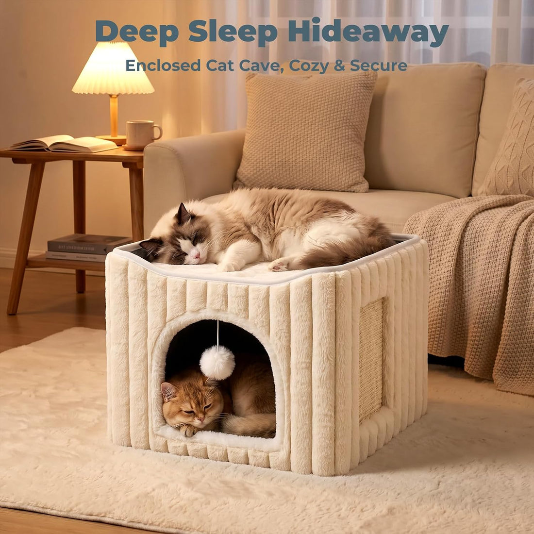 Avont 3-in-1 Cat Cave Bed for Indoor Cats with Scratch Pad