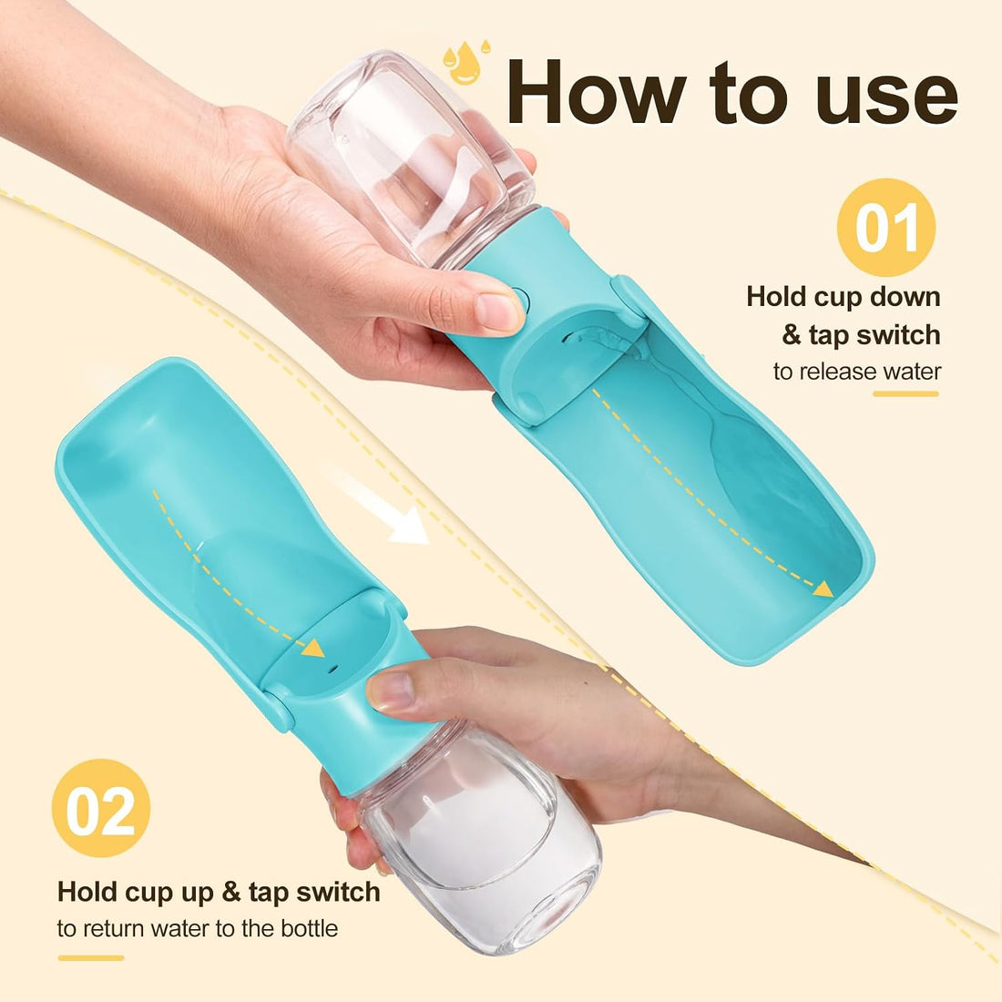 Foldable Dog Water Bottle, 12 oz Portable Pet Dispenser