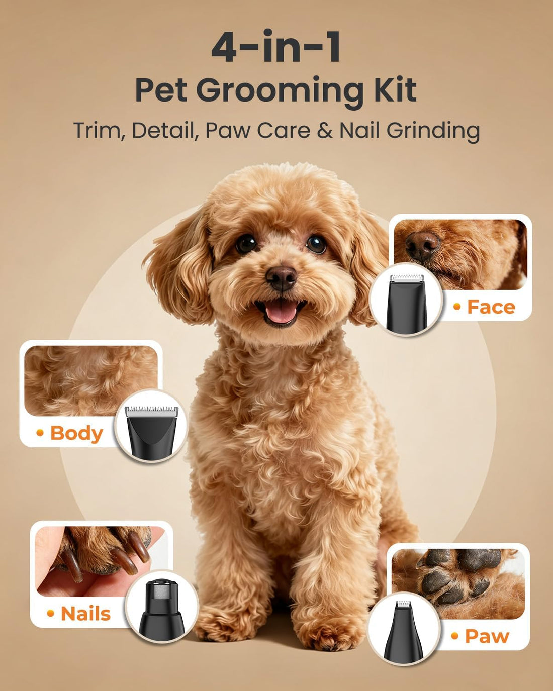 M&M STAR Dog Grooming Kit, 4-in-1 Dog Clippers for Grooming