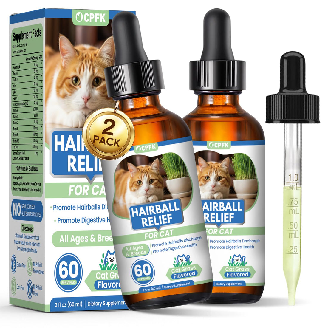 Cat Hairball Remedy Drops, 60 ml 2 Pack Cat Hair Ball Treatment