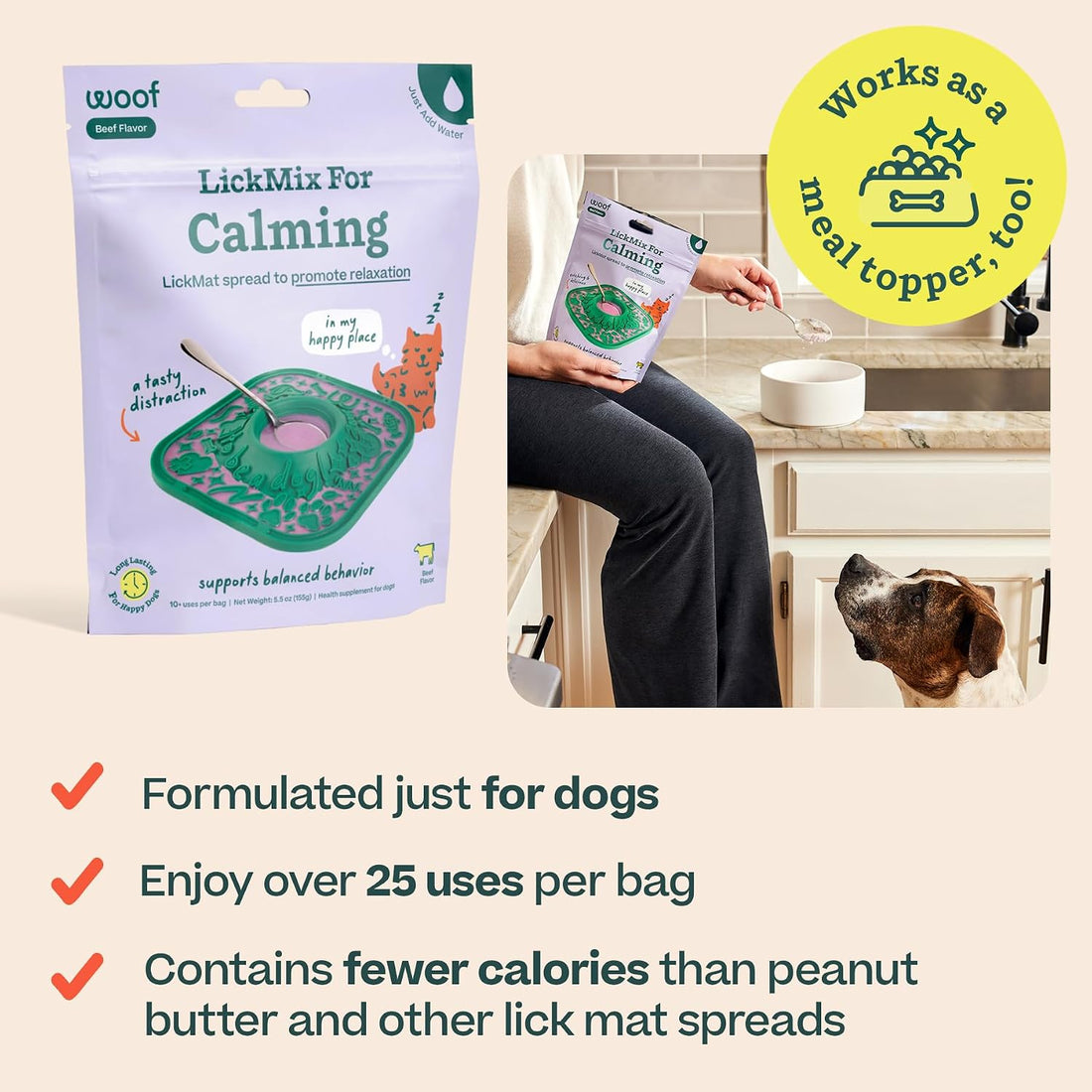 WOOF LickMix, Dog Lick Mat Spread & Meal Topper, Calming