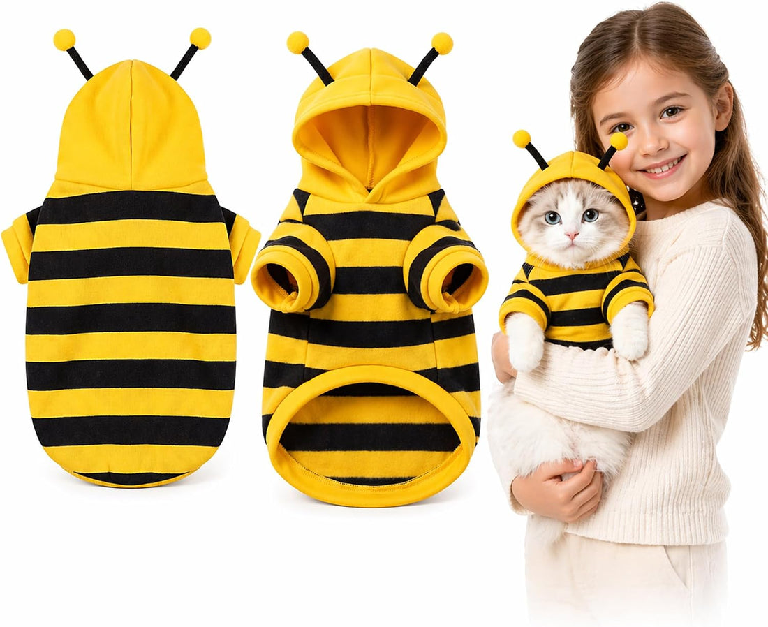Cute Cat Bee Costume - Pet Halloween Apparel Bumble Bee Cosplay