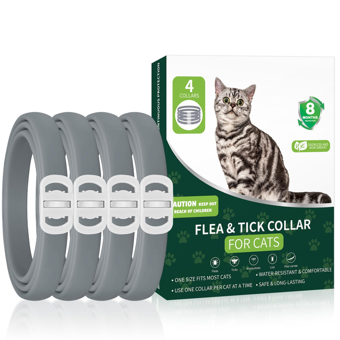 4 Pack Cat Flea Collars, Cat Flea and Tick Treatment