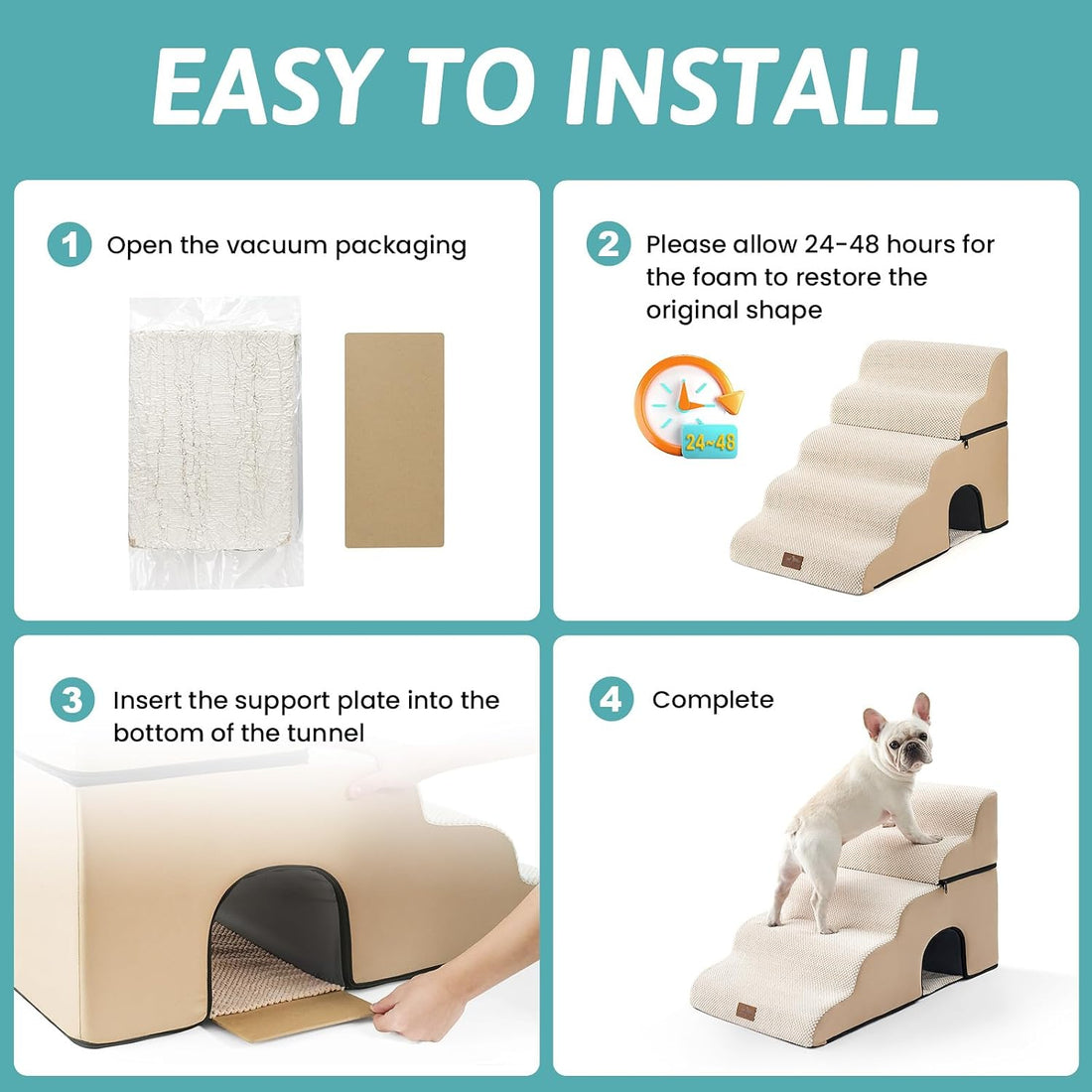 COZY KISS Extra Wide Dog Stairs with Tunnel