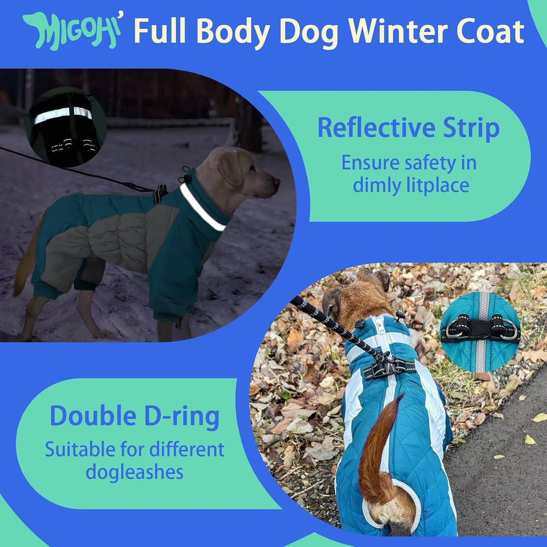 MIGOHI Full Body Dog Coat，Warm Coats for Small Medium Dogs, M