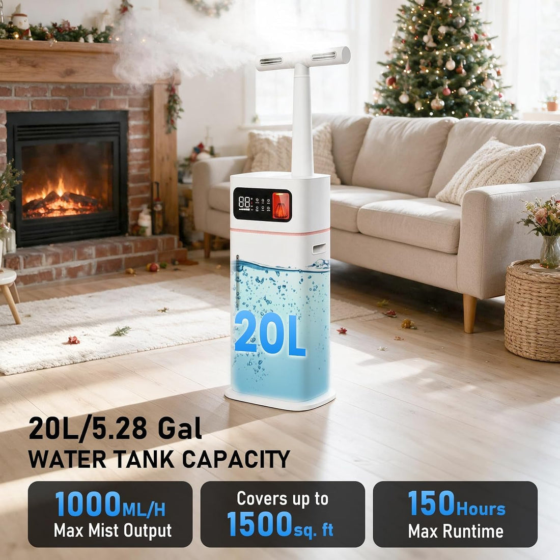20L Cool Mist Humidifier for Large Rooms, Top Fill with Remote Control