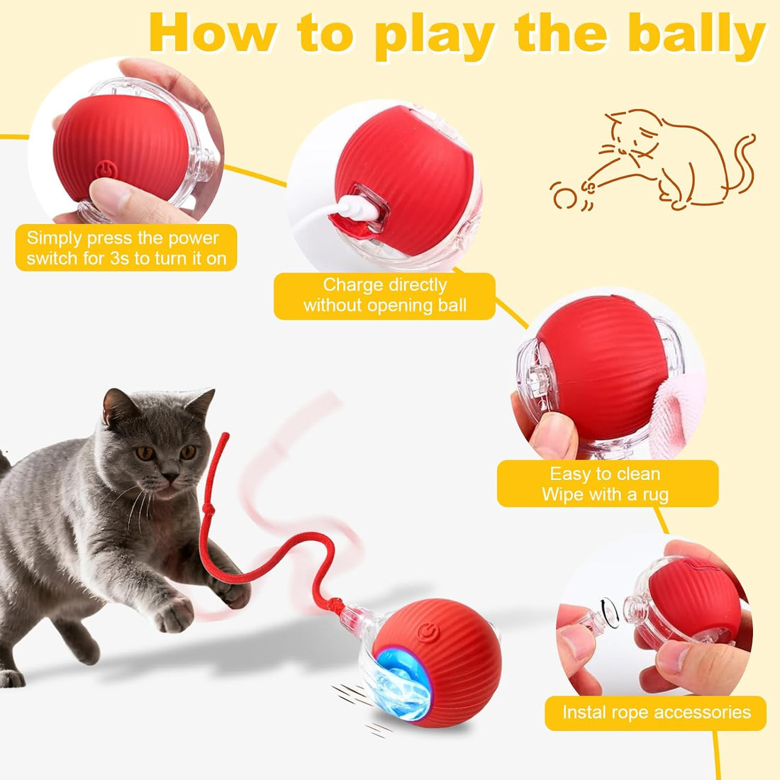 2-Pack USB Rechargeable Smart Cat Toy Ball for Indoor Cats & Small