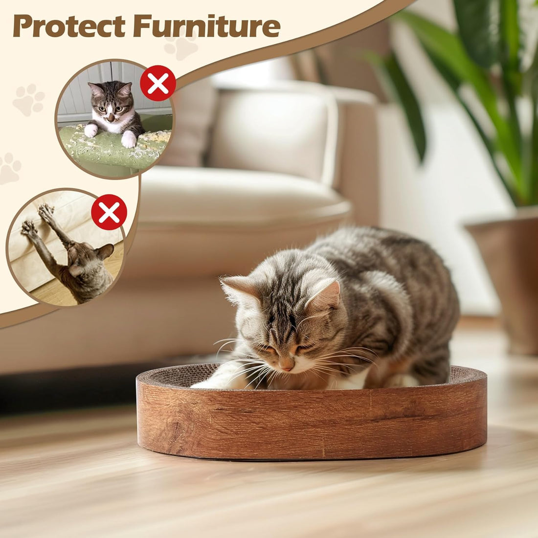 ComSaf Cat Scratcher Bed, Oval Cardboard Scratching Board for Indoor