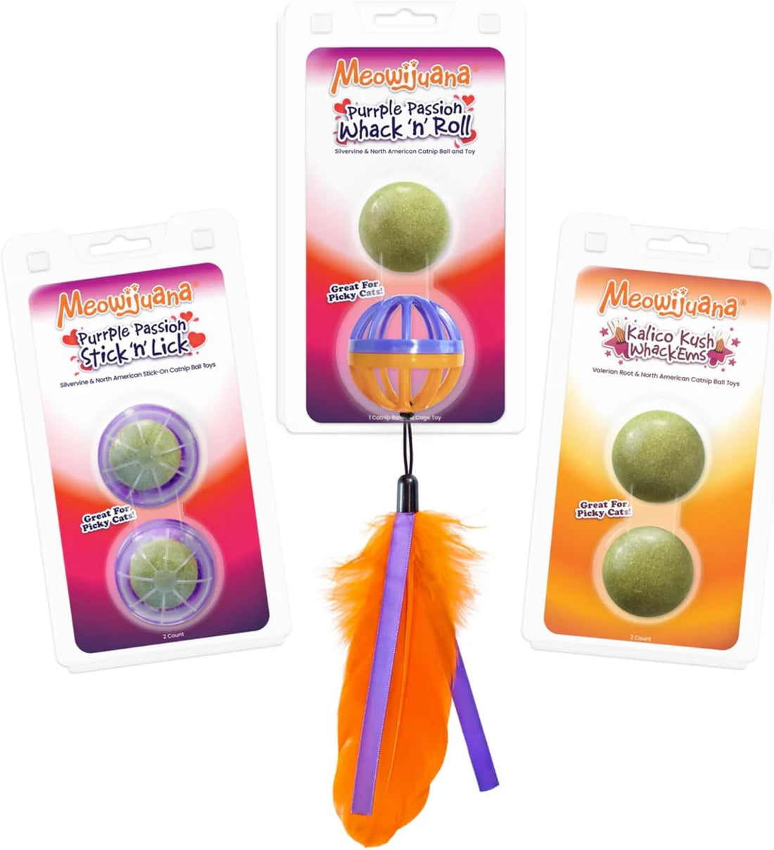 Meowijuana Stick 'n' Lick Catnip Balls, 2-Pack | Purrple Passion