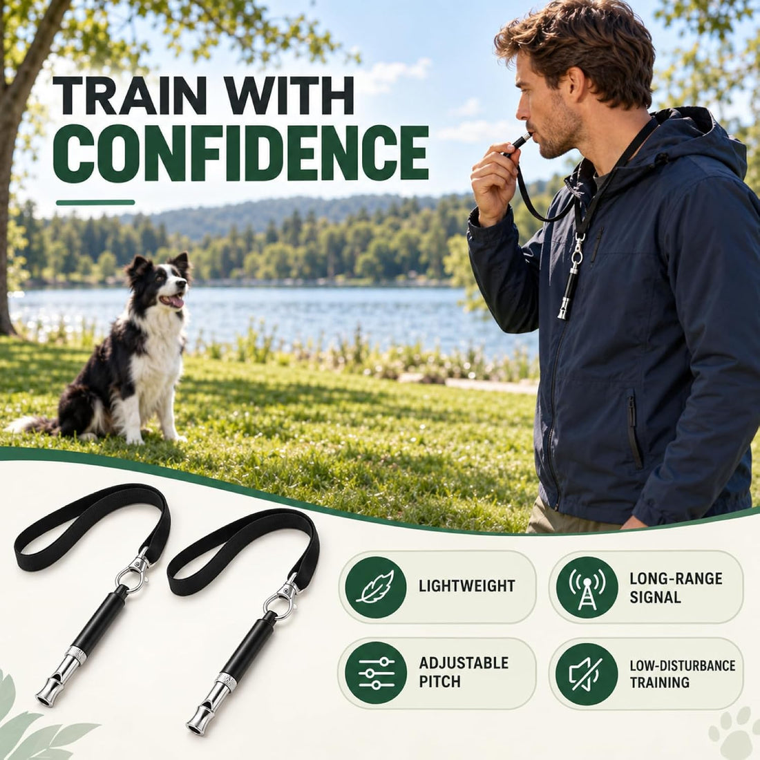 Adjustable Dog Whistle to Stop Barking, 2 Pack, Black